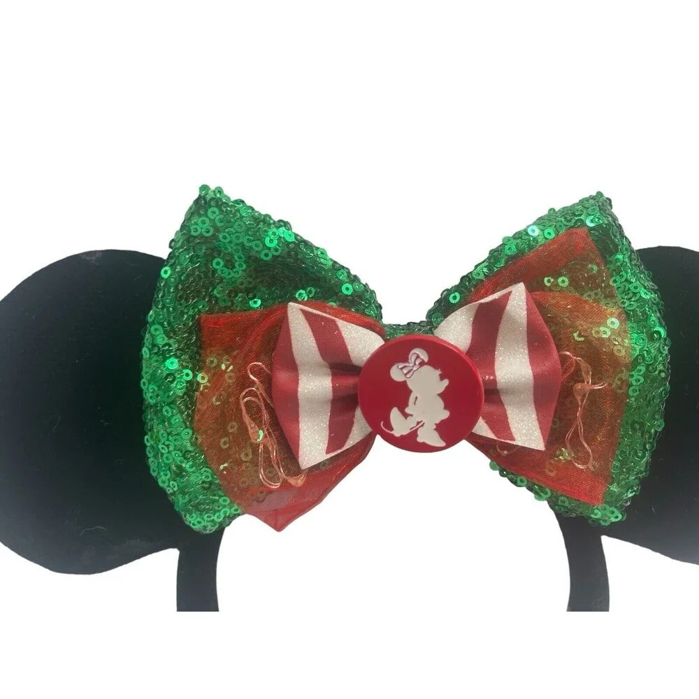 Disney Parks Minnie Ears Christmas Holiday Light Up Bow Barrette Hair Clip Green - Picture 15 of 16